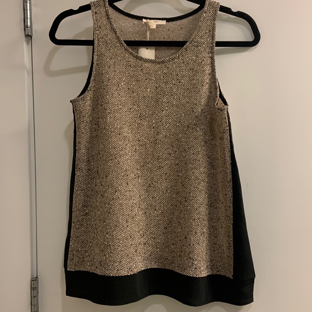 Mystree Gold shimmer tank top with black sides. Size Small